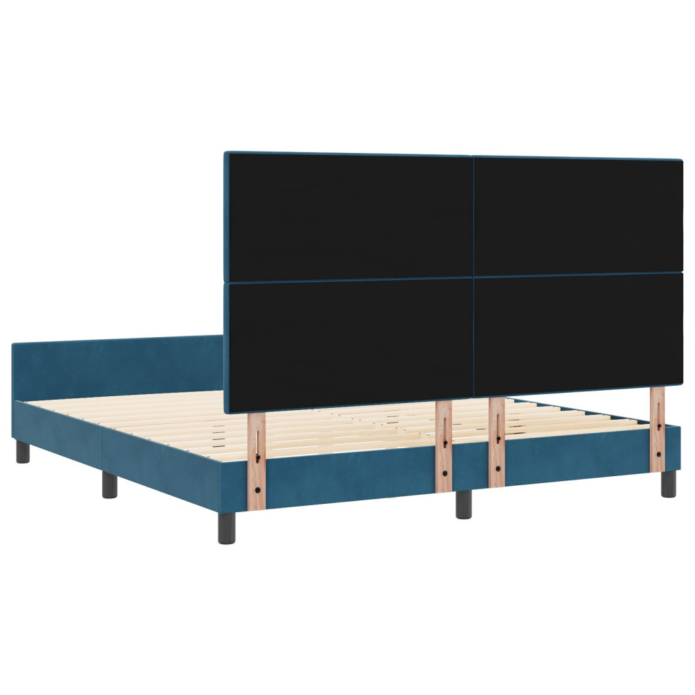 Produktbild för Bäddfjäder med huvudgavel Mörkblå 180 x 200 cm Sammet