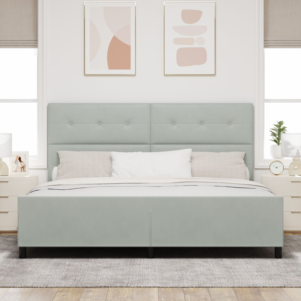 Produktbild för Bäddfjäder med huvudgavel Ljusgrå 200 x 200 cm Sammet