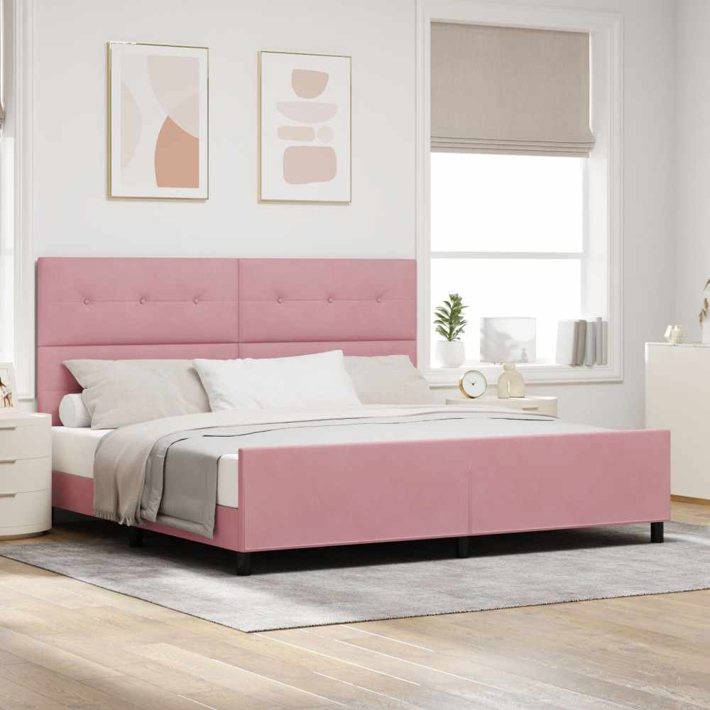 Produktbild för Bäddfjäder med huvudgavel Rosa 200 x 200 cm Sammet