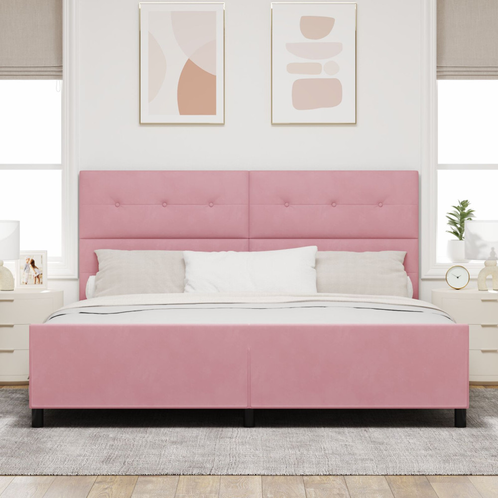 Produktbild för Bäddfjäder med huvudgavel Rosa 200 x 200 cm Sammet