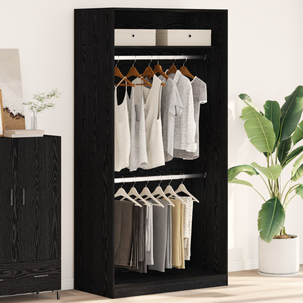 Produktbild för Garderob med hylla Svart Ek 100 x 50 x 200 cm Konstruerat trä