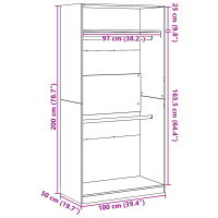 Produktbild för Garderob med hylla Svart Ek 100 x 50 x 200 cm Konstruerat trä