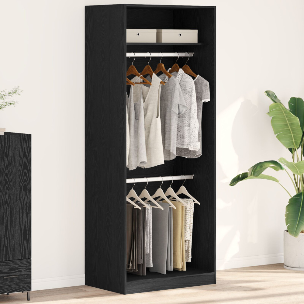 Produktbild för Garderob med hylla Svart Ek 80 x 50 x 200 cm Konstruerat trä