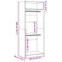 Produktbild för Garderob med hylla Svart Ek 80 x 50 x 200 cm Konstruerat trä