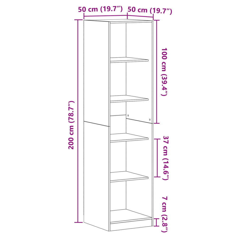 Produktbild för Garderob med hylla Svart Ek 50 x 50 x 200 cm Konstruerat trä