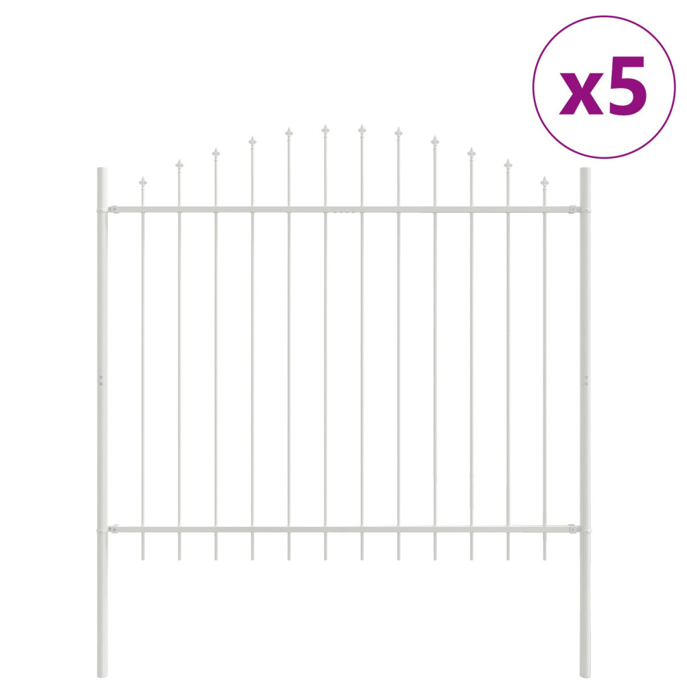 Produktbild för Trädgårdsstängsel 5 pcs Vit 170 x 165 cm Pulverlackerat stål