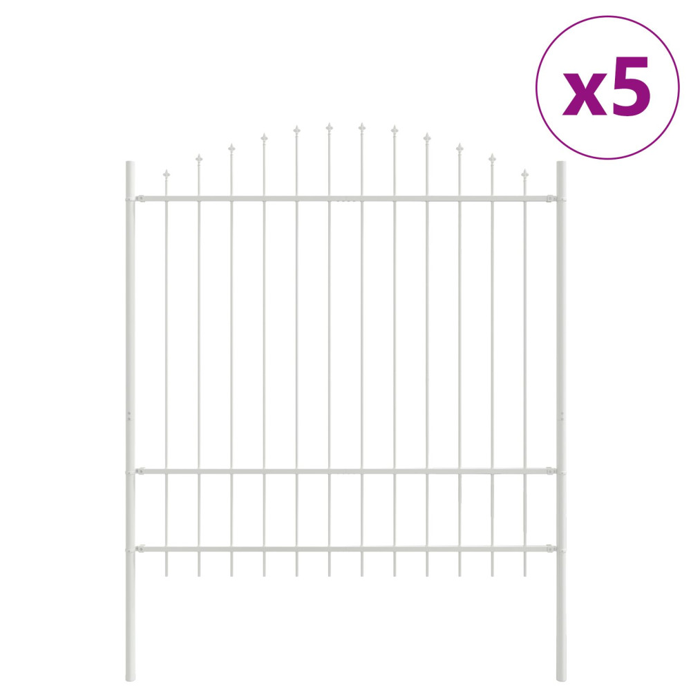 Produktbild för Trädgårdsstängsel 5 pcs Vit 170 x 215 cm Pulverlackerat stål