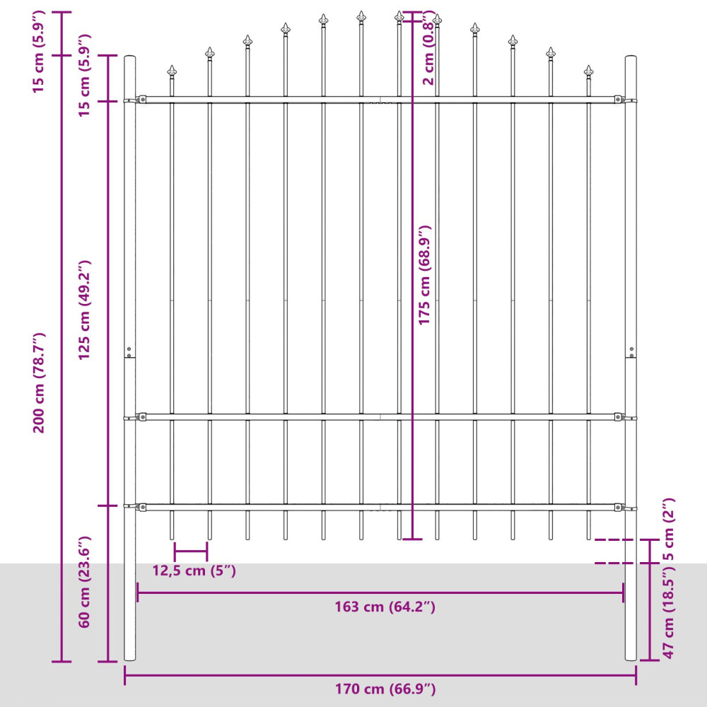 Produktbild för Trädgårdsstängsel 5 pcs Vit 170 x 215 cm Pulverlackerat stål