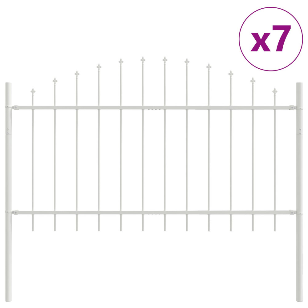 Produktbild för Trädgårdsstängsel 7 pcs Vit 170 x 140 cm Pulverlackerat stål