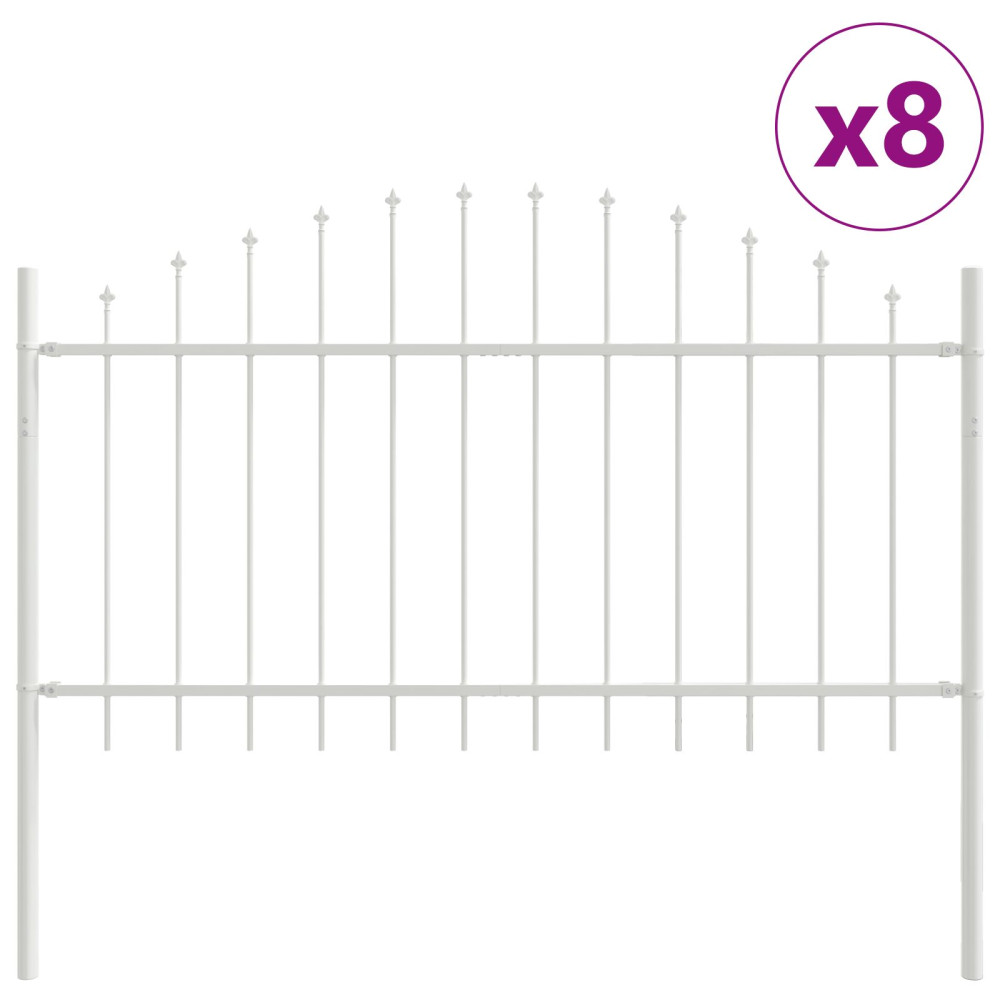 Produktbild för Trädgårdsstängsel 8 pcs Vit 170 x 140 cm Pulverlackerat stål