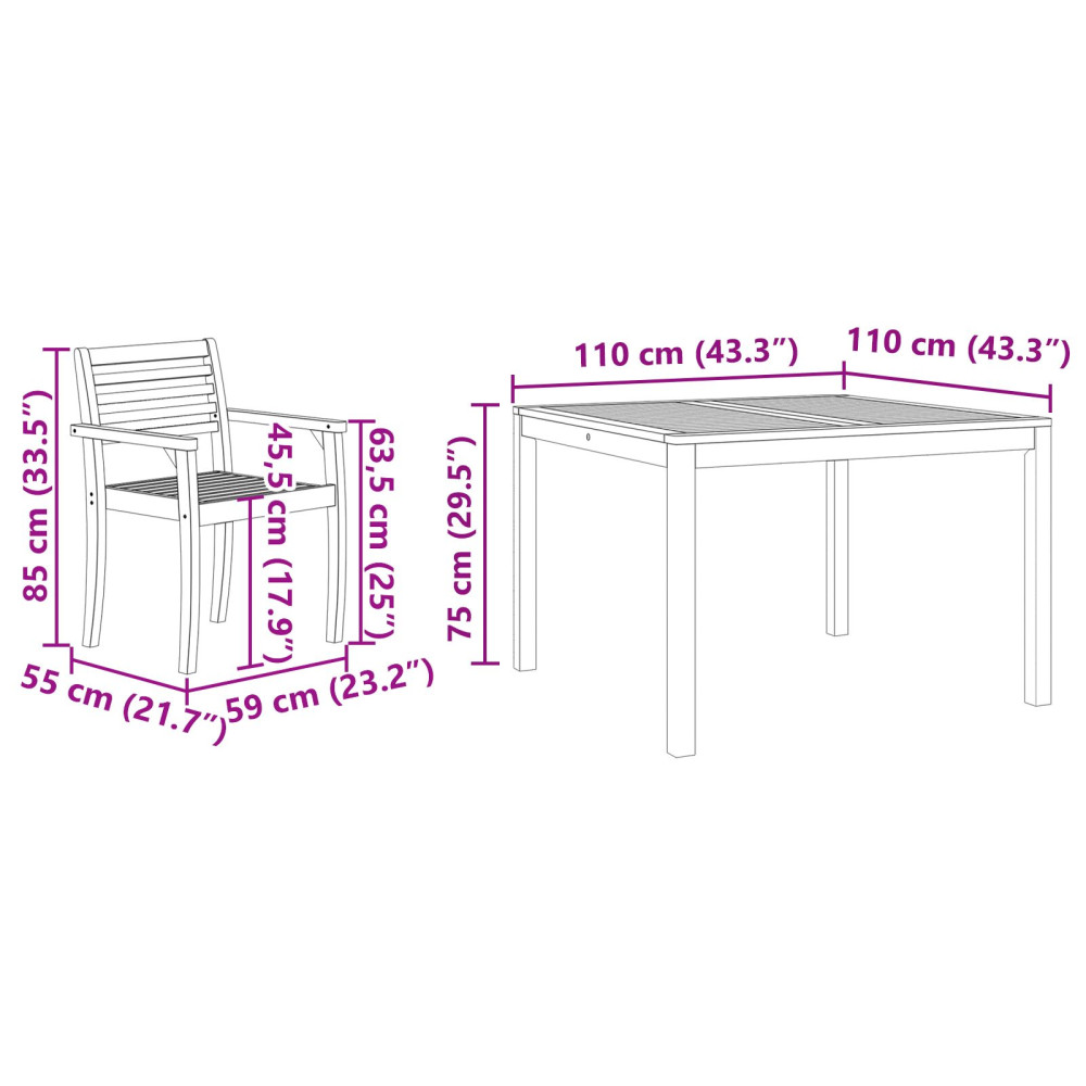 Produktbild för Trädgårdsmöbelset 3 pcs Brun Massivt Akaciaträ