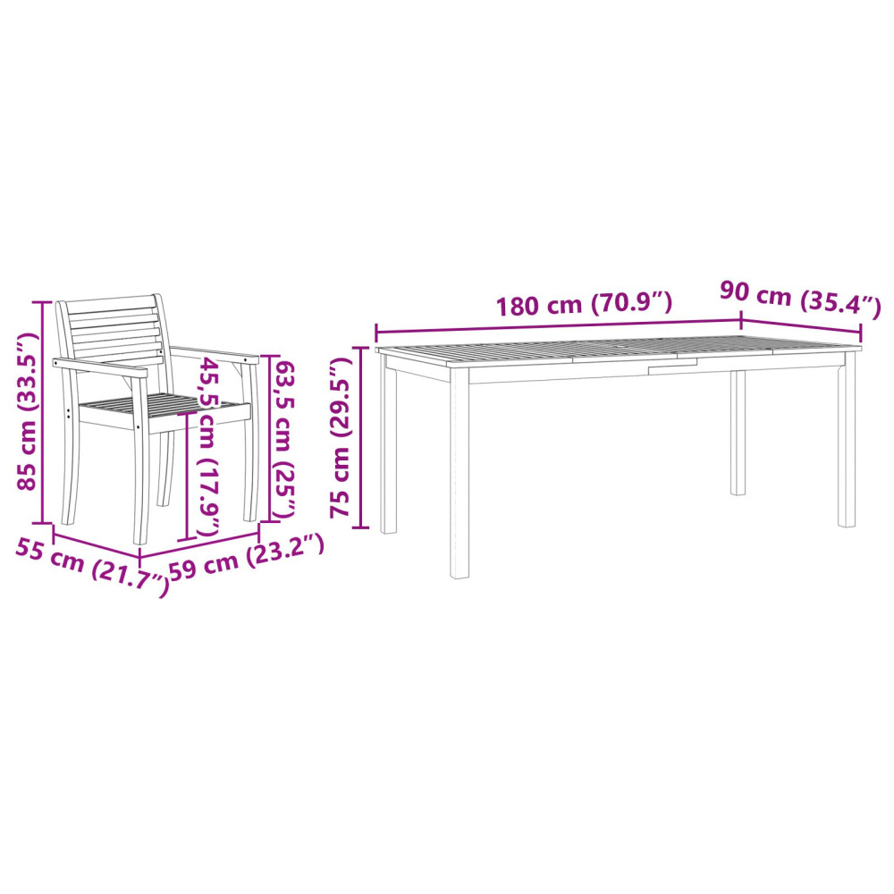 Produktbild för Trädgårdsmöbelset 9 pcs Brun Massivt Akaciaträ