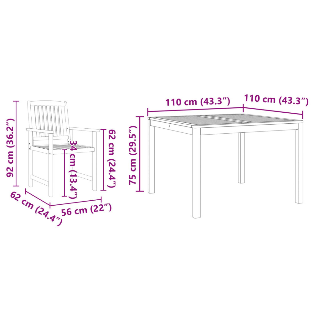 Produktbild för Trädgårdsmöbelset 5 pcs Brun Massivt Akaciaträ