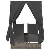 Produktbild för Dubbel solstol med gardiner Grå 205 x 129 x 200 cm konstrotting