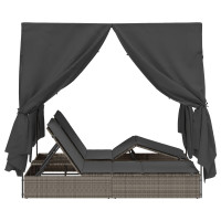 Produktbild för Dubbel solstol med gardiner Grå 205 x 129 x 200 cm konstrotting