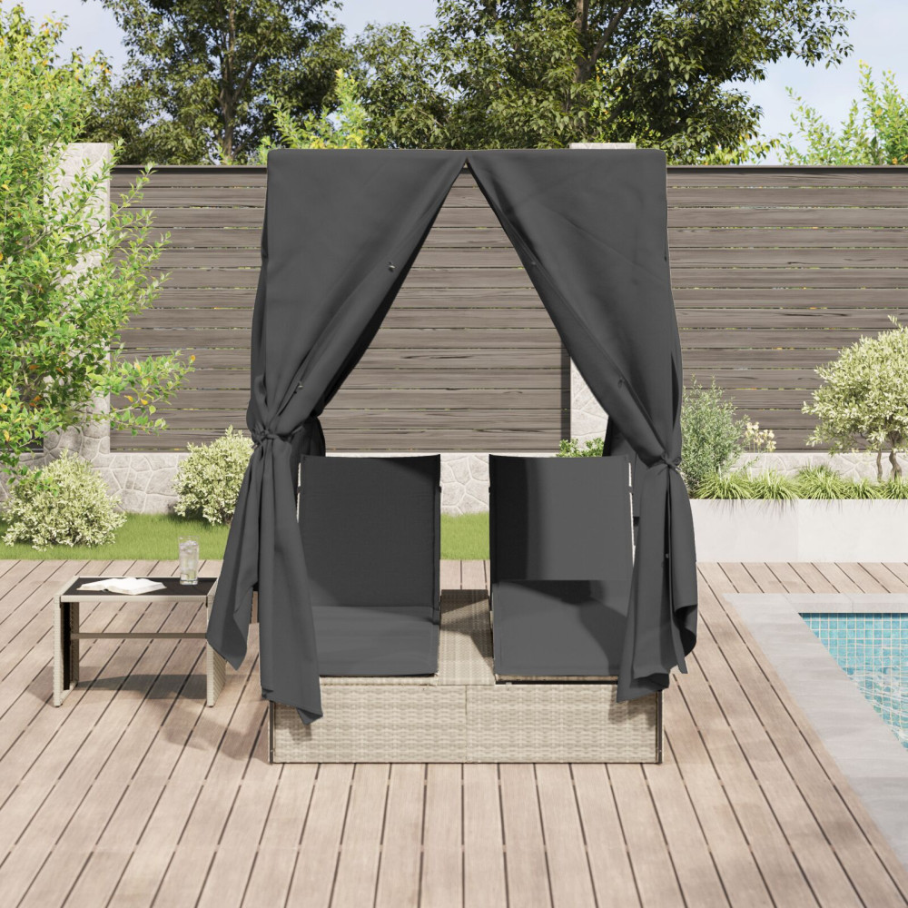 Produktbild för Dubbel solstol Ljusgrå 205 x 129 x 200 cm konstrotting