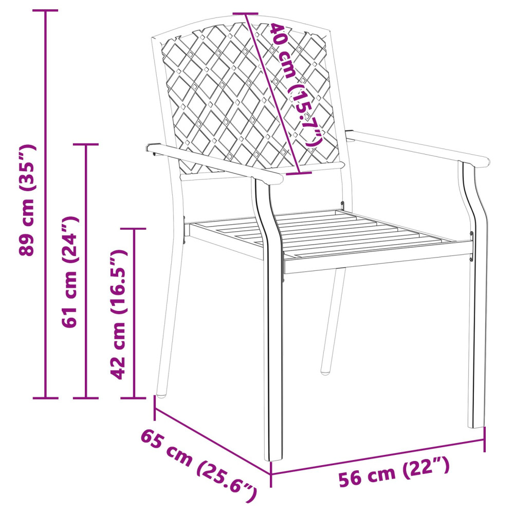 Produktbild för Trädgård Stol 2 pcs Antracit 56 x 65 x 89 cm Stål