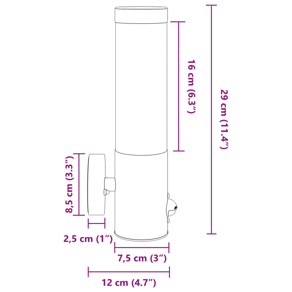 Produktbild för Utomhus vägglampa Svart 12 x 8,5 x 29 cm.
