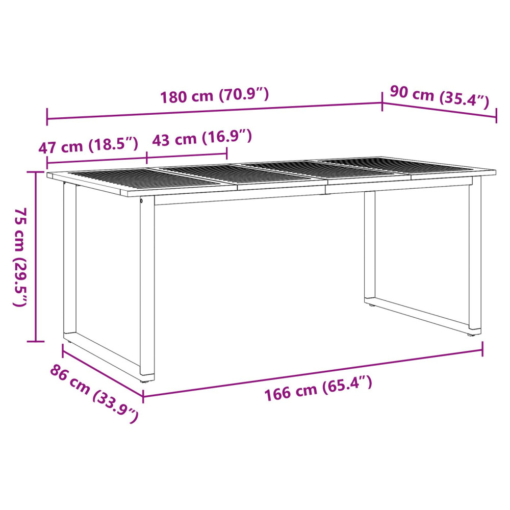 Produktbild för Trädgårdsbord Grå 180 x 90 x 75 cm Massivt Akaciaträ