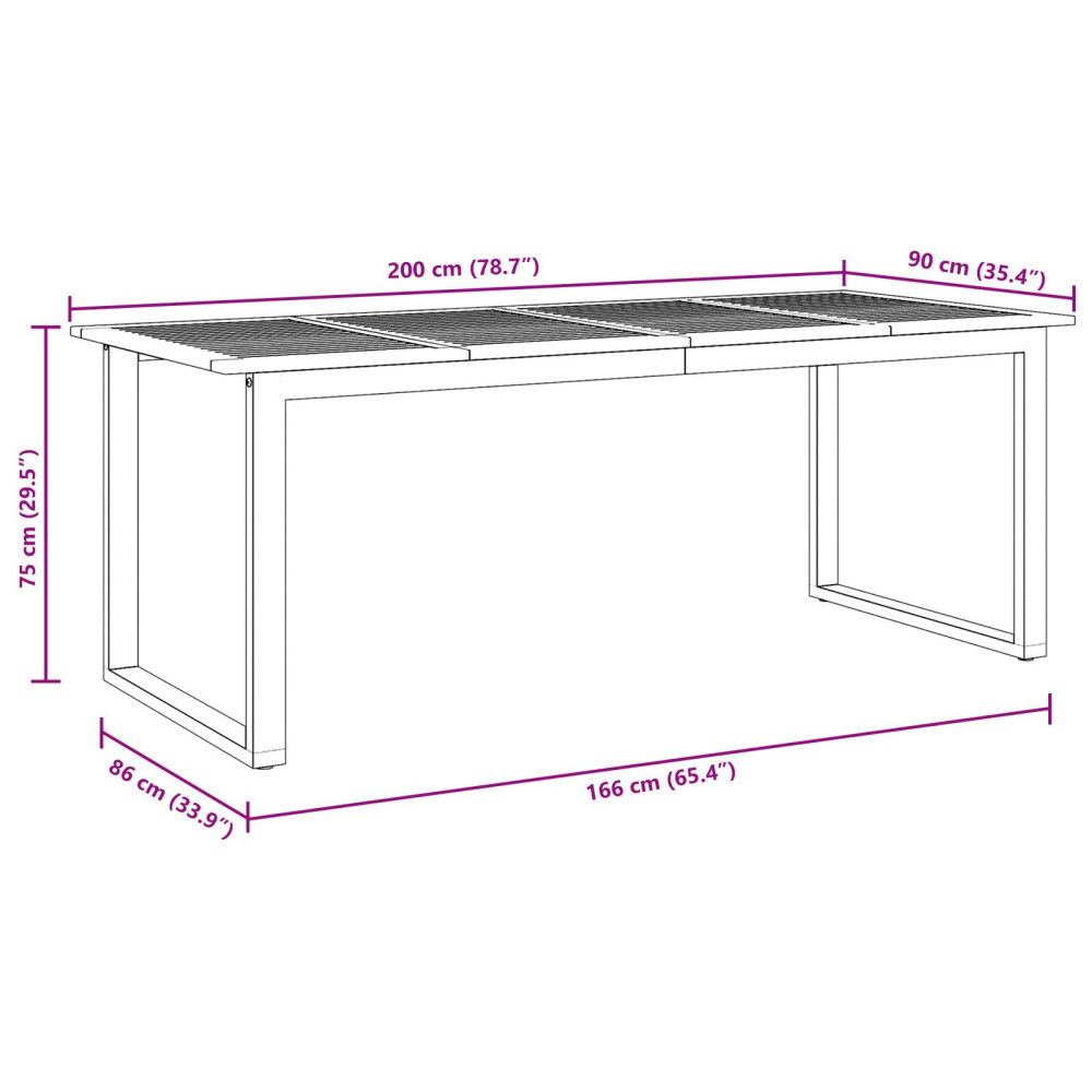 Produktbild för Trädgårdsbord Grå 200 x 90 x 75 cm Massivt Akaciaträ