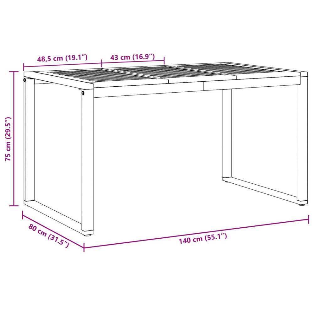 Produktbild för Trädgårdsbord Grå 140 x 80 x 75 cm Massivt Akaciaträ