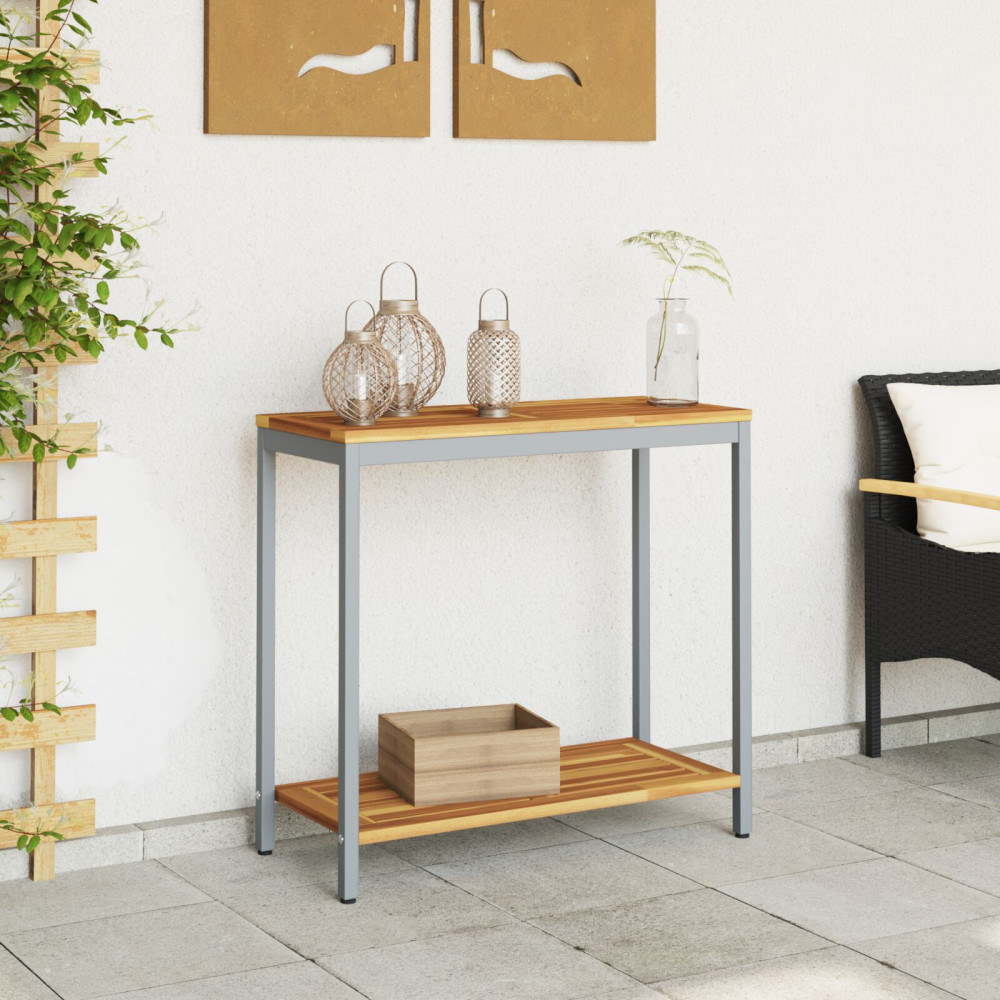 Produktbild för Utomhusbord med lagring Naturlig och grå 80 x 35 x 75 cm