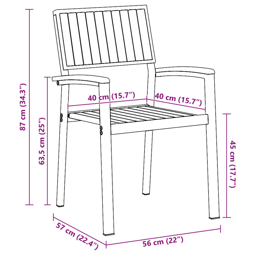 Produktbild för Stapelstol 2 pcs Brun 56 x 57 x 87 cm Massivt Akaciaträ
