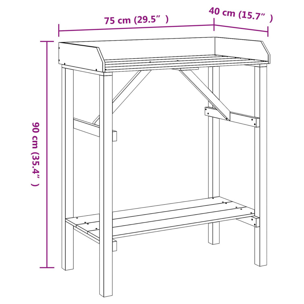 Produktbild för Planteringsbord Naturfärg 75 x 40 x 90 cm Stabil furu trä