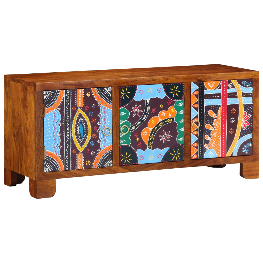 Produktbild för Skobänk med dörr Honung brun 100 x 35 x 45 cm Akacia Massivträ