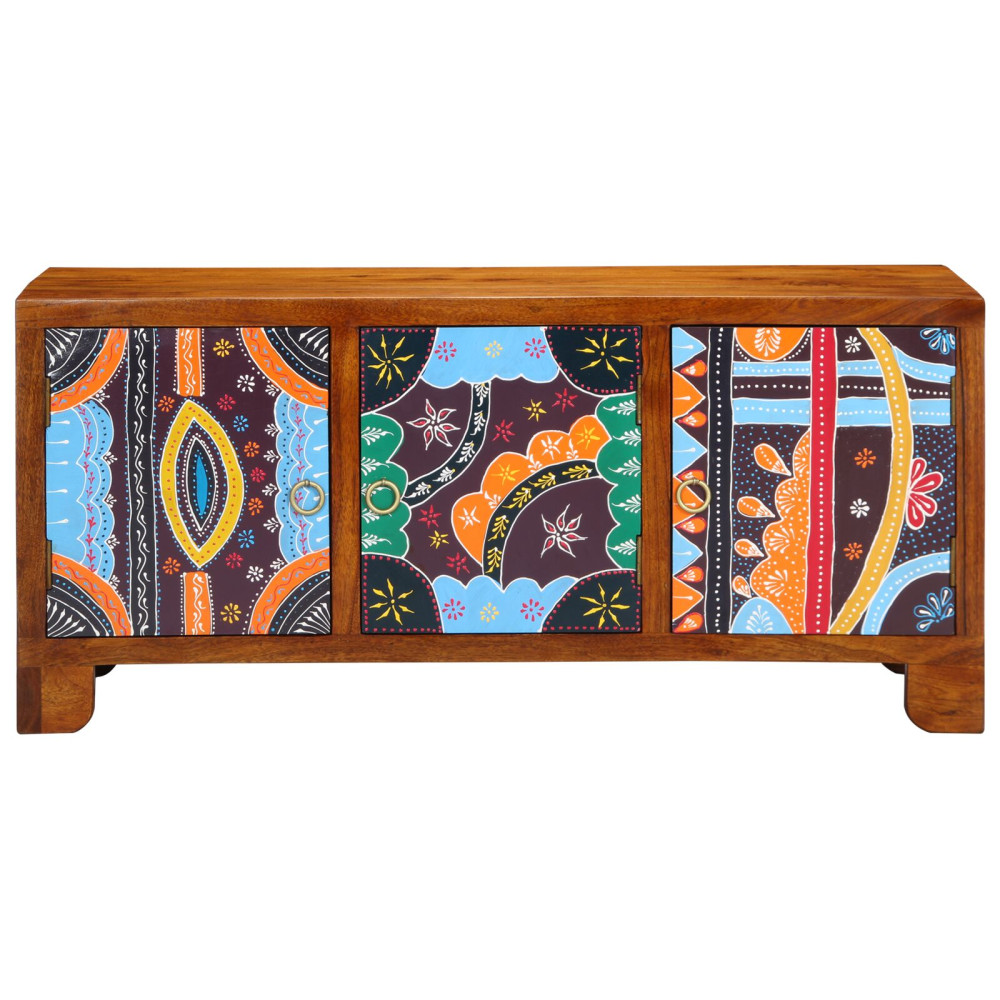 Produktbild för Skobänk med dörr Honung brun 100 x 35 x 45 cm Akacia Massivträ