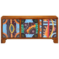 Produktbild för Skobänk med dörr Honung brun 100 x 35 x 45 cm Akacia Massivträ