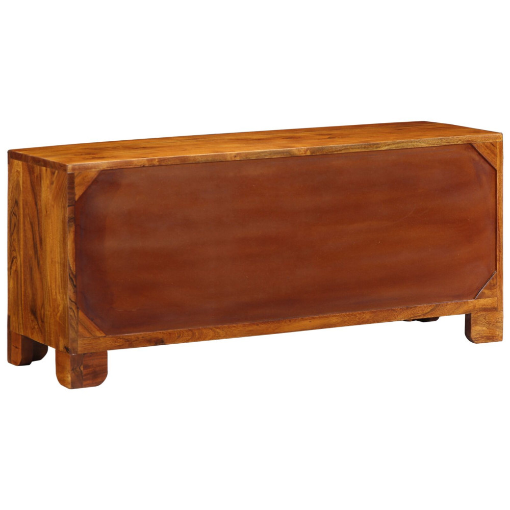 Produktbild för Skobänk med dörr Honung brun 100 x 35 x 45 cm Akacia Massivträ
