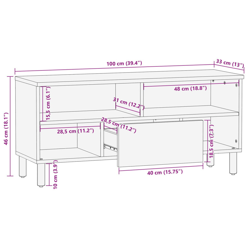 Produktbild för TV-skåp med låda Brun 100 x 33 x 46 cm Massivt mangoträ
