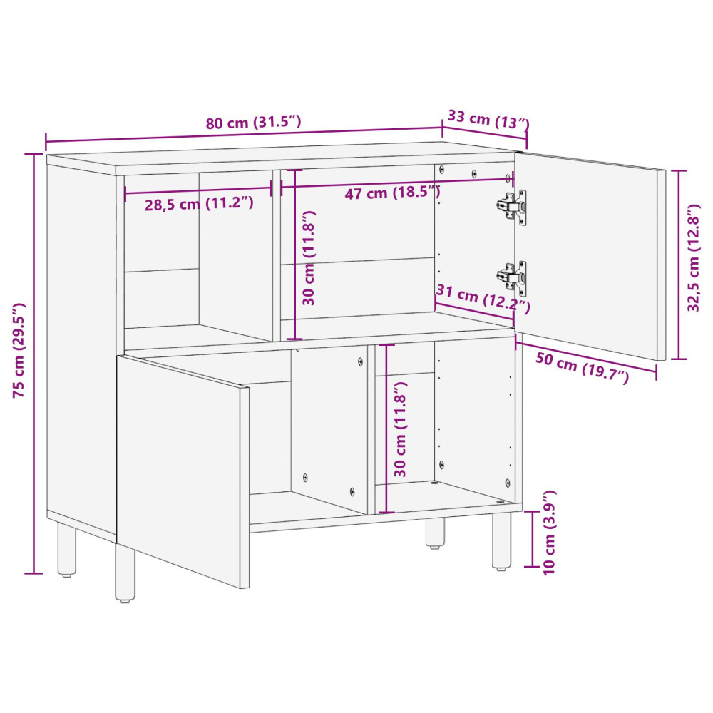 Produktbild för Sideboard med hylla Brun 80 x 33 x 75 cm Massivt mangoträ