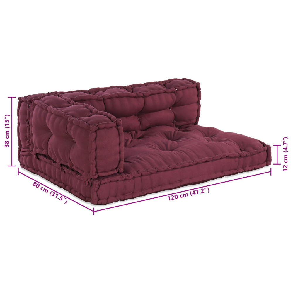 Produktbild för Pallettsoffa Kudde 3 pcs Bordeaux 120 x 80 x 38 cm Tyg