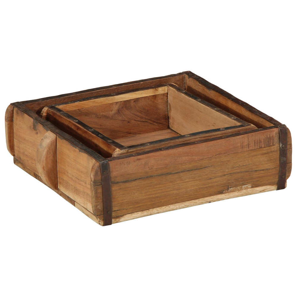 Produktbild för Bricka 2 pcs Brun 29 x 31 x 10 cm Solid återvunnen trä