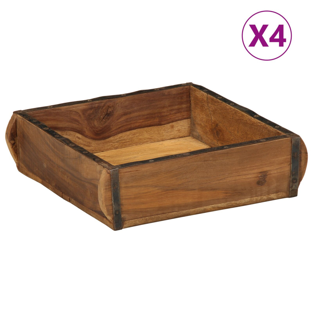 Produktbild för Bricka 4 pcs Brun 29 x 31 x 10 cm Solid återvunnen trä