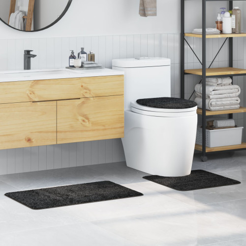 vidaXL Antisklid badmatta set 3 pcs Mörkgrå PP