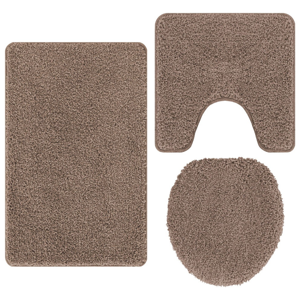 Produktbild för Antisklid badmatta set 3 st Brun 50 x 80 cm PP