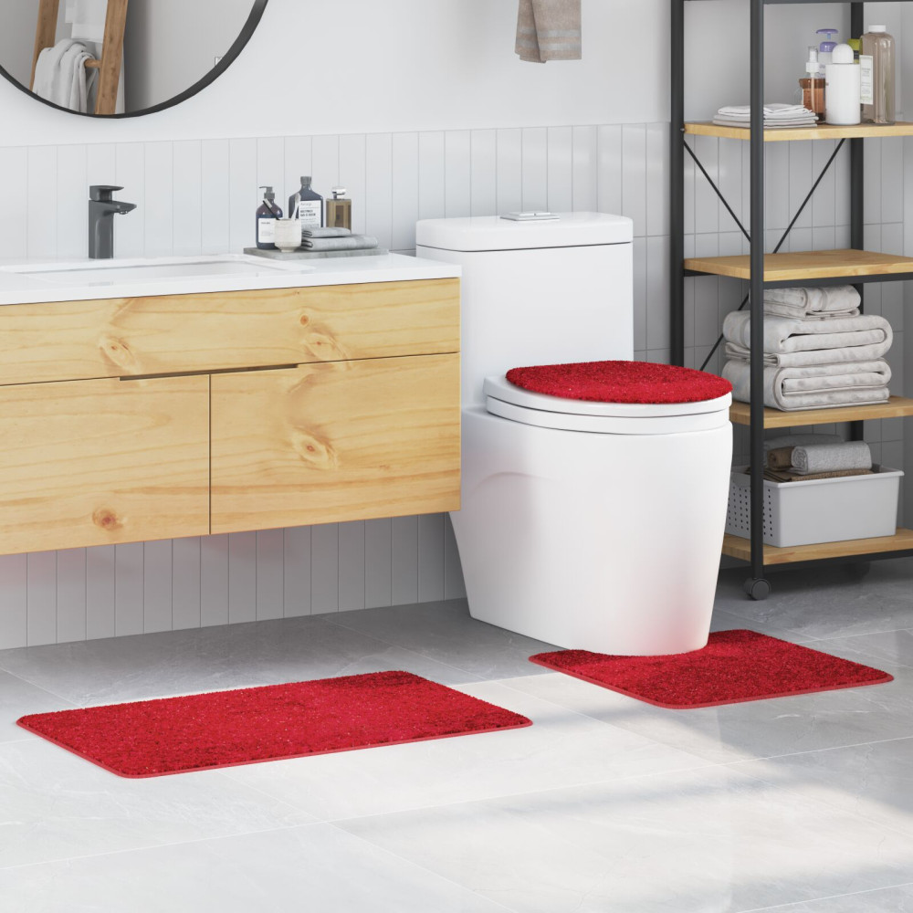 Produktbild för Antisklid badmatta set 3 st Röd 50 x 80 cm PP