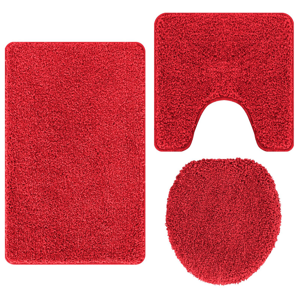 Produktbild för Antisklid badmatta set 3 st Röd 50 x 80 cm PP