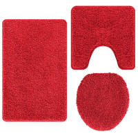 Produktbild för Antisklid badmatta set 3 st Röd 50 x 80 cm PP