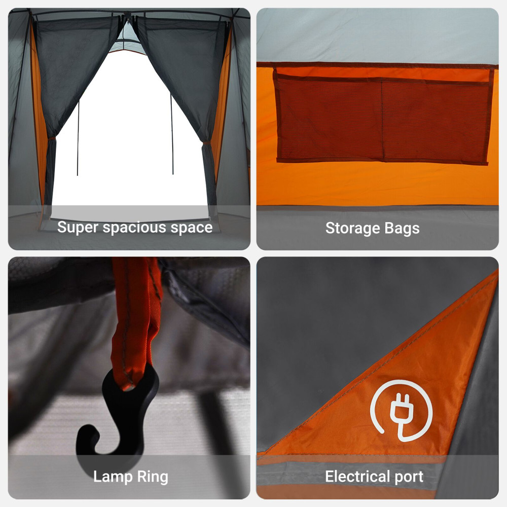 Produktbild för Familjetält med tak Grå och orange 721 x 335 x 212 cm