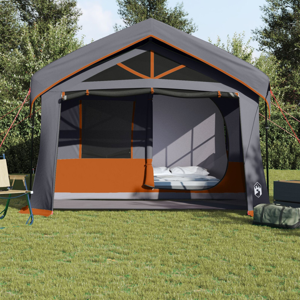 Produktbild för Familjetält med tak Grå och orange 620 x 322 x 240 cm Polyester