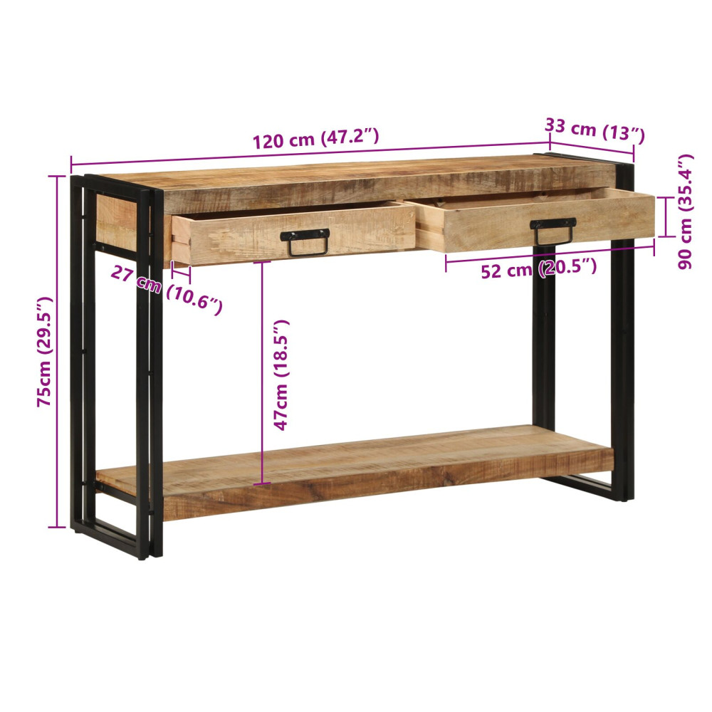 Produktbild för Konsolbord med låda Brun 120 x 33 x 75 cm Massivt mangoträ