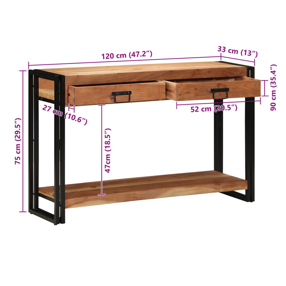 Produktbild för Konsolbord med låda Brun 120 x 33 x 75 cm Massivt Akaciaträ