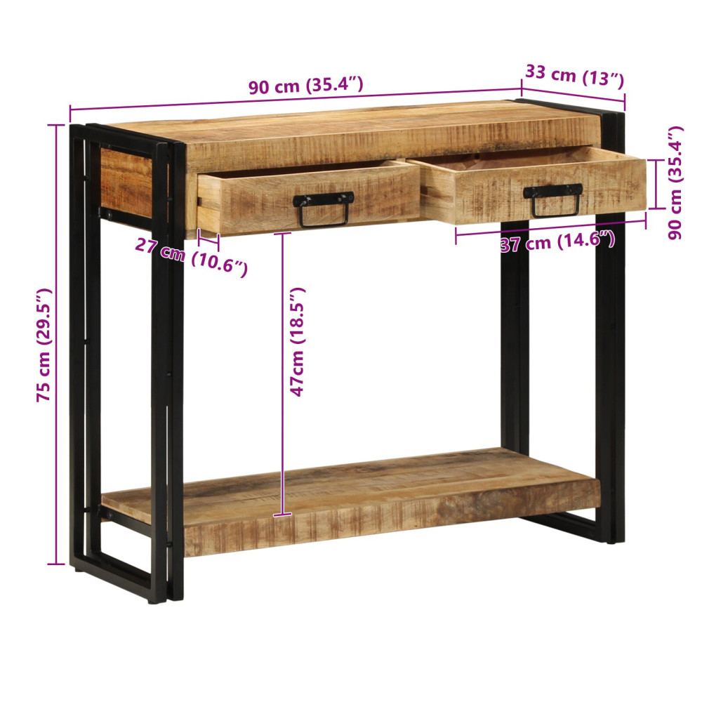 Produktbild för Konsolbord med låda Brun 90 x 33 x 75 cm Massivt mangoträ