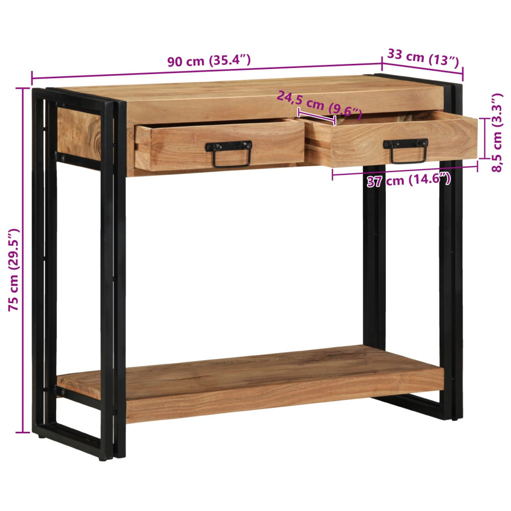 Produktbild för Konsolbord med låda Brun 90 x 33 x 75 cm Massivt Akaciaträ
