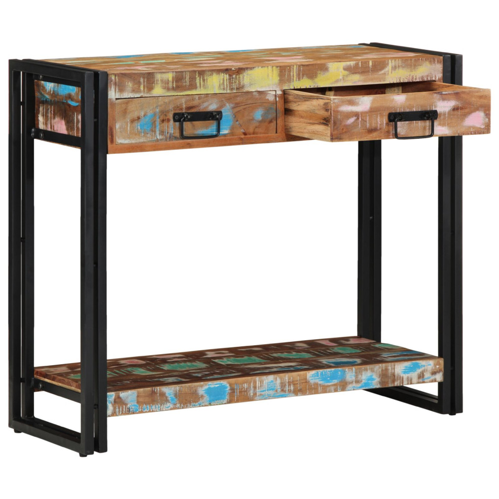 Produktbild för Konsolbord Flerfärgsdesign 90 x 33 x 75 cm Solid återvunnen trä