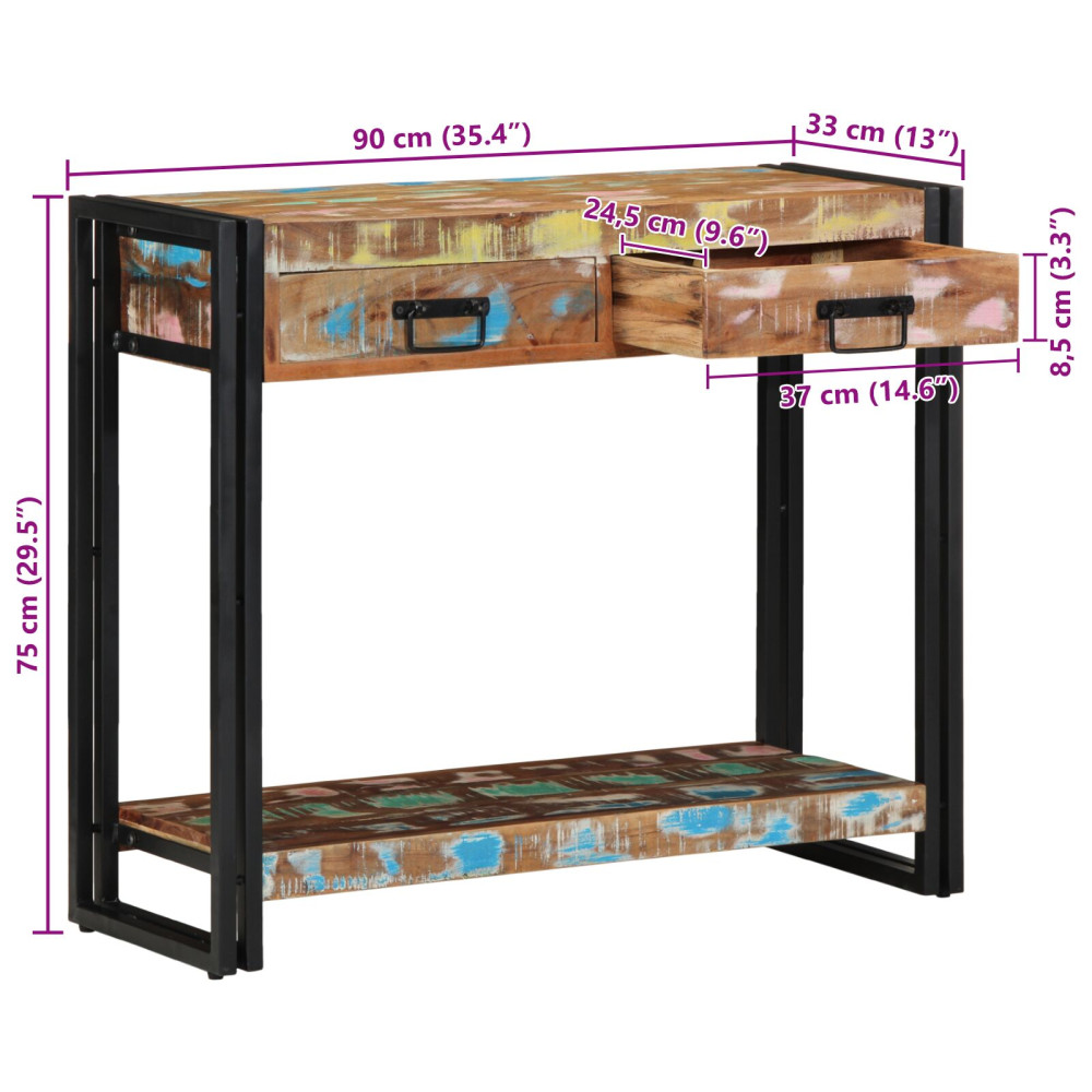 Produktbild för Konsolbord Flerfärgsdesign 90 x 33 x 75 cm Solid återvunnen trä
